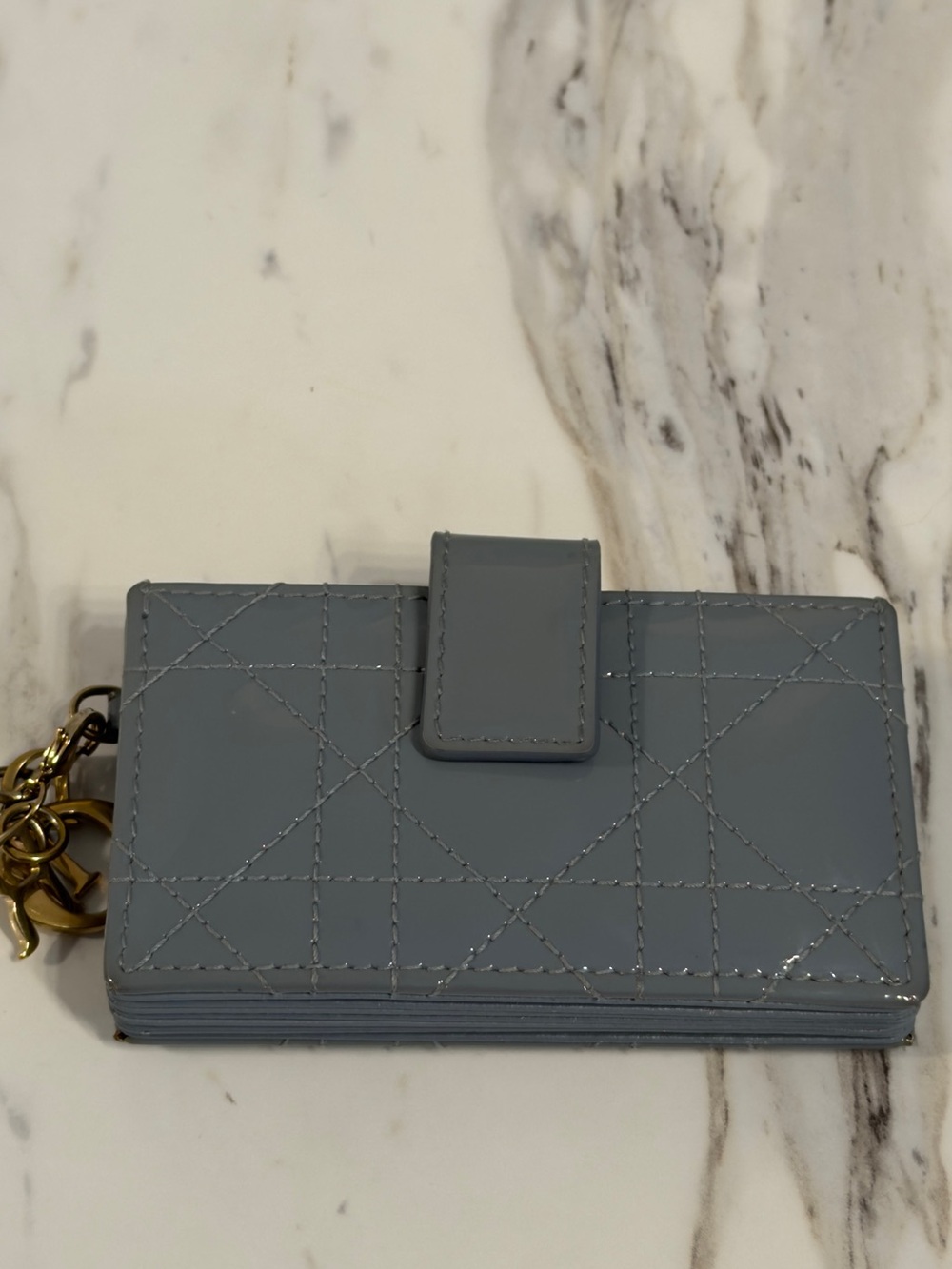 Christian Dior Lady Dior Patent Cannage 5-Gusset Card Holder Grey Blue - Picture 4 of 9